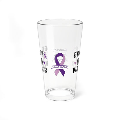 Grandpa of a Warrior: Personalized Domestic Violence Awareness Warrior Pint Glass - Proud Family Member