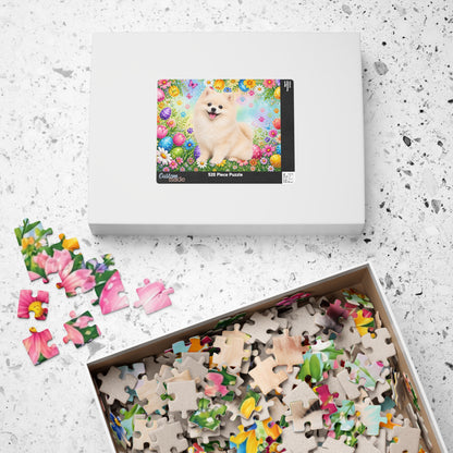 Pomeranian (Cream) Easter Puppy Puzzle - Spring Garden with Eggs, Tulips, and Daisies