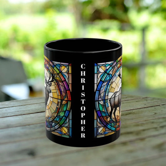 Shop our reindeer stained glass zoo animals ceramic black mug featuring the 15oz style option from MySisterIsASurvivor.
