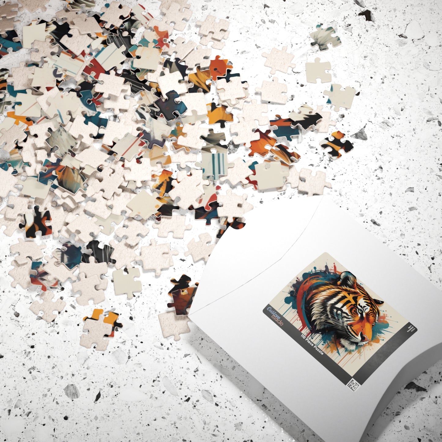Focused Journey - Street Art Tiger Jigsaw Puzzle with Paint Splatters and Drip Effects