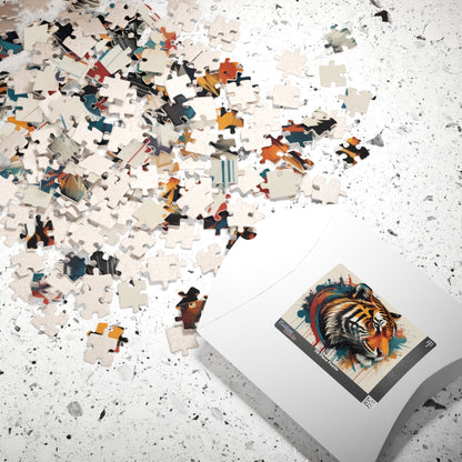 Focused Journey - Street Art Tiger Jigsaw Puzzle with Paint Splatters and Drip Effects