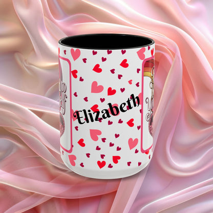 Be Kind To Yourself Valentines mug with self care message, red and pink Valentine design, affirmation coffee cup