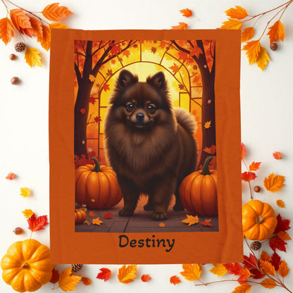Chocolate Pomeranian velveteen plush blanket, soft throw for dog lovers, cozy home accent blanket gift idea