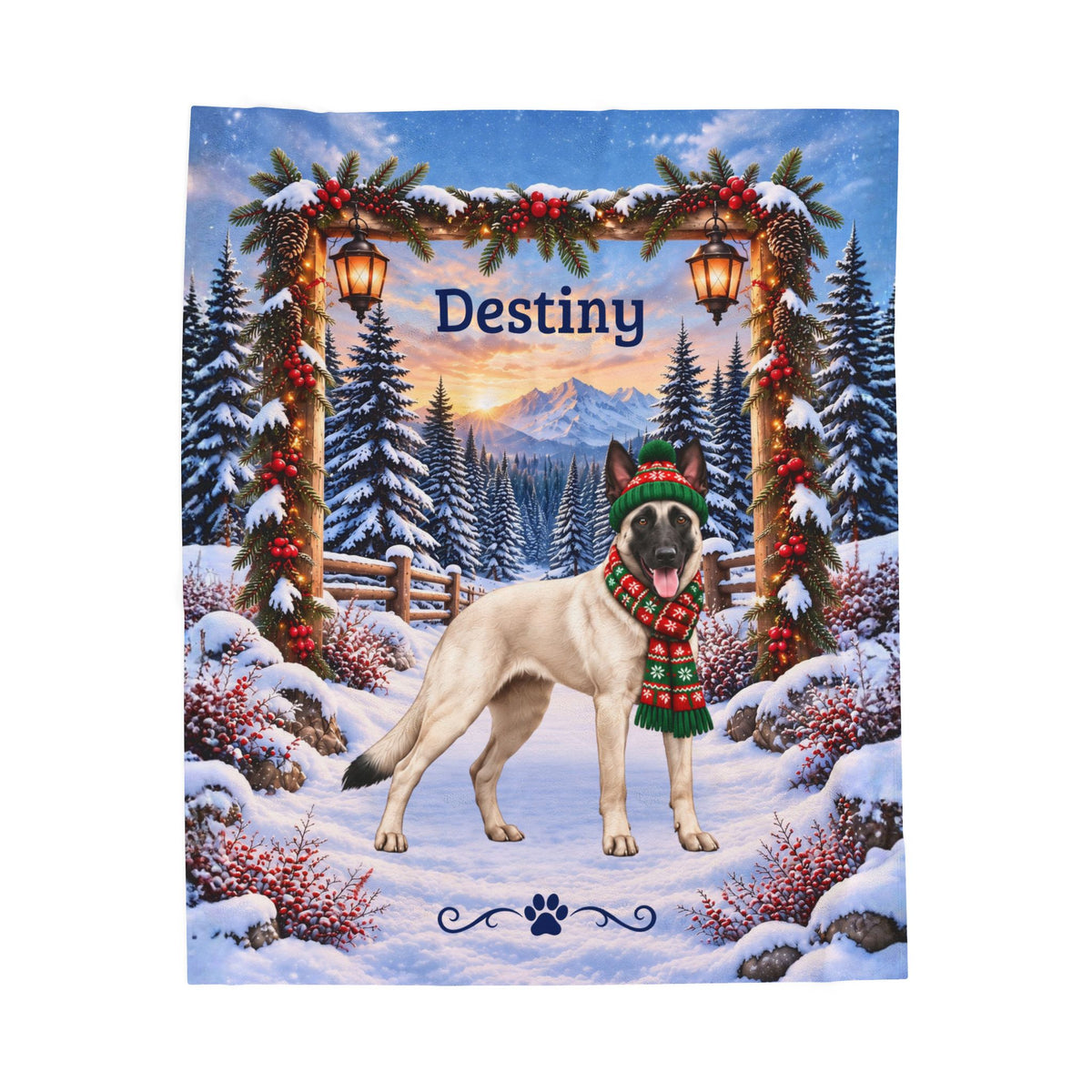 Belgian Malinois (Cream Coat) - Personalized Woodland Blanket, Custom Dog Name Gift for Mali Moms