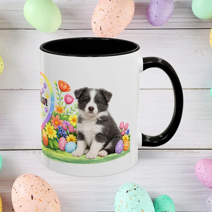 Shop our border collie blue white puppy easter mug featuring the 11oz style option from MySisterIsASurvivor.