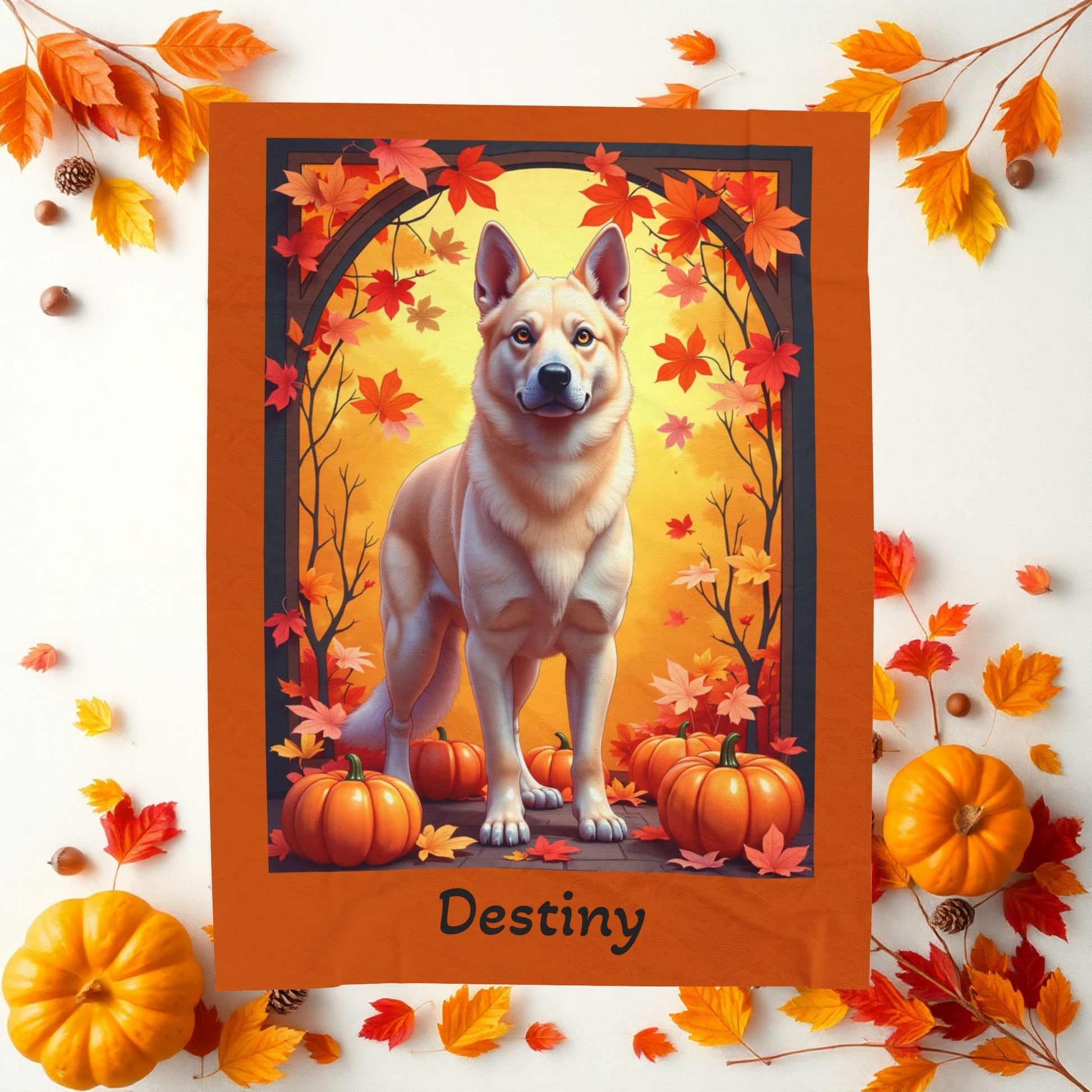 German Shepherd (Cream) Plush Velveteen Blanket - Custom plush dog throw, gift for GSD fans