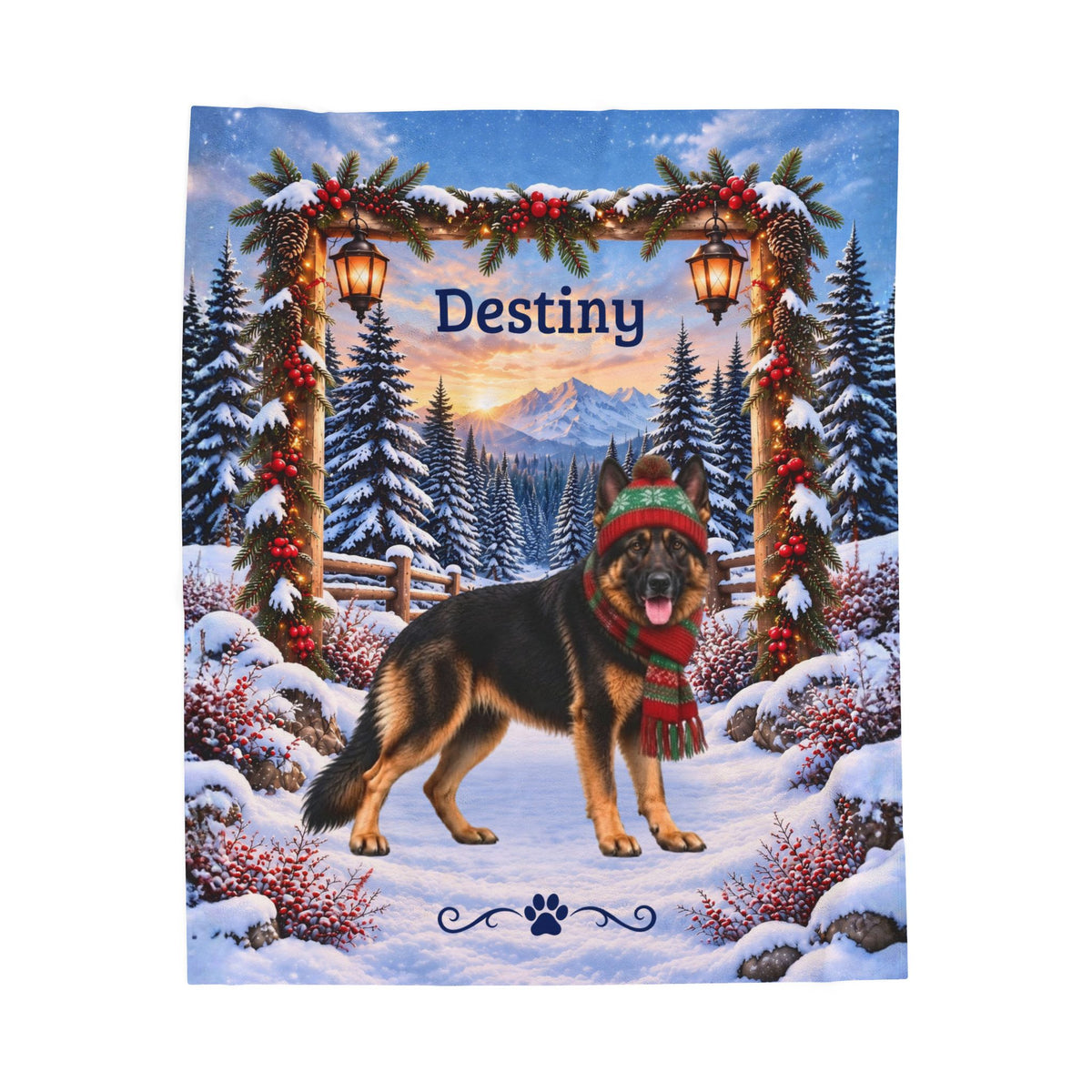 German Shepherd (Bi-Color Coat) - Personalized Winter Lodge Throw, Custom Name Velveteen Blanket - MySisterIsAsurvor