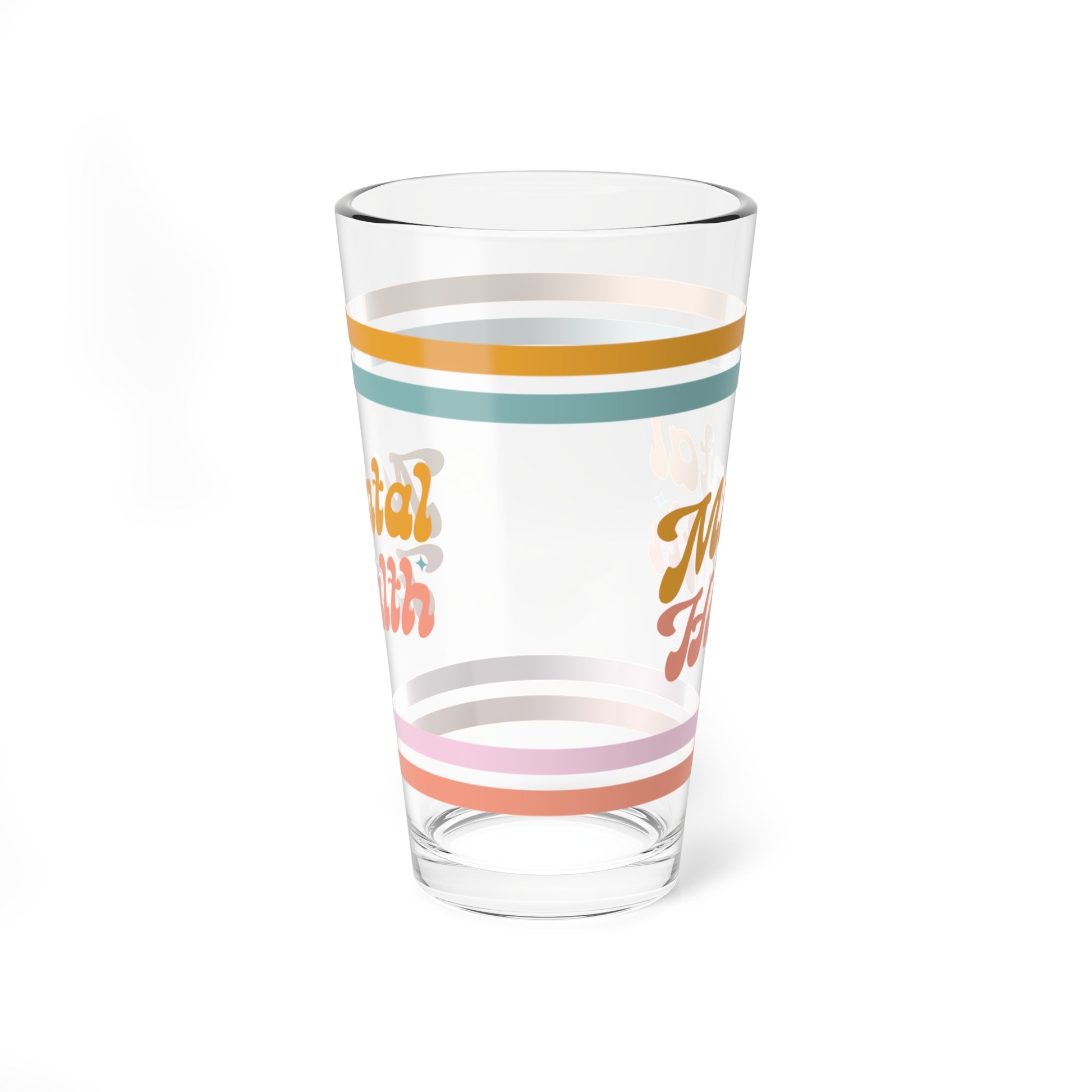 Mental Health Retro Pint Glass - 16oz Mental Health Drinkware, Clear Glass for Beverages