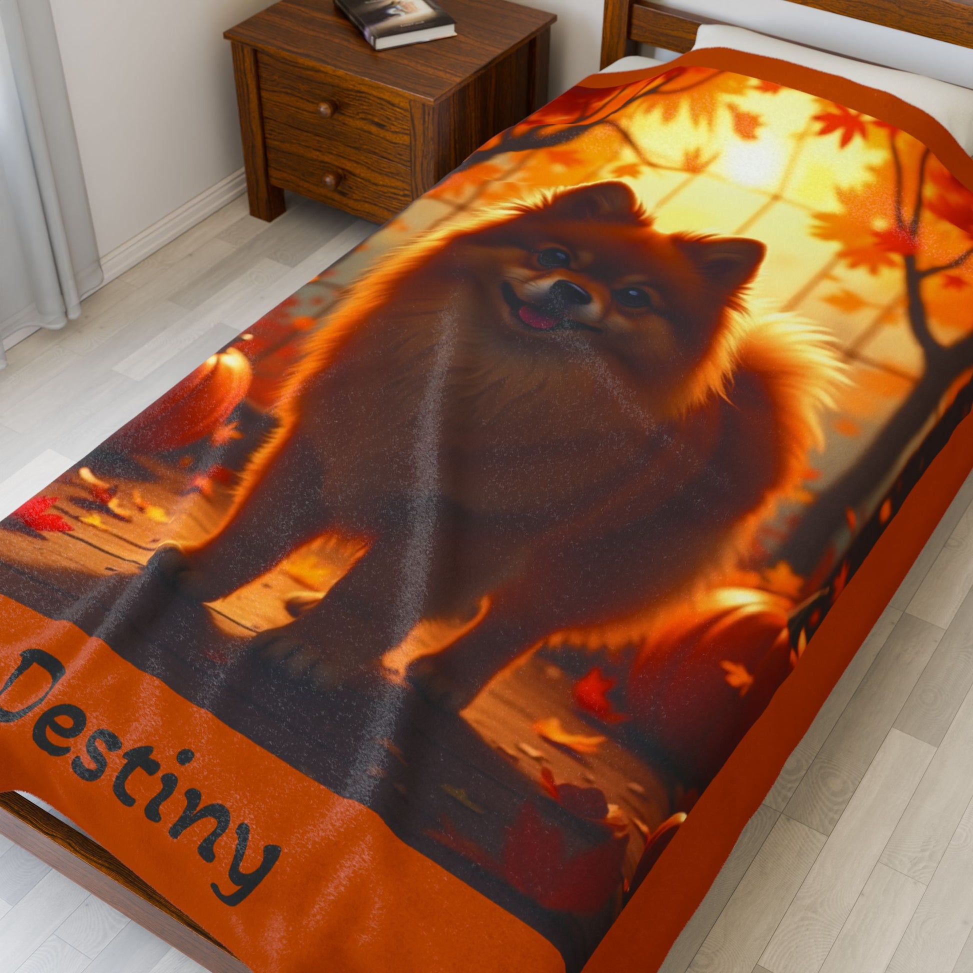 Red Pomeranian velveteen plush blanket, cozy throw blanket for pet parents, soft home decor accent dog gift
