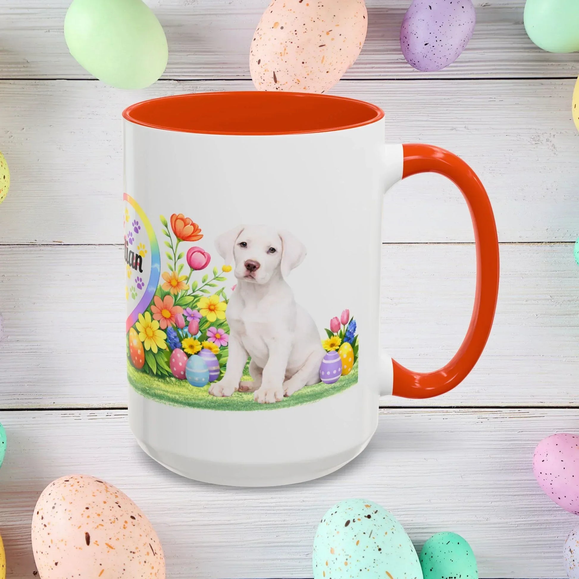 Shop our great dane all white puppy easter mug featuring the 15oz style option from MySisterIsASurvivor.