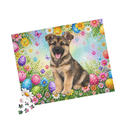 German Shepherd (Sable) Easter Puppy Puzzle - Spring Eggs, Wildflowers, and Butterflies