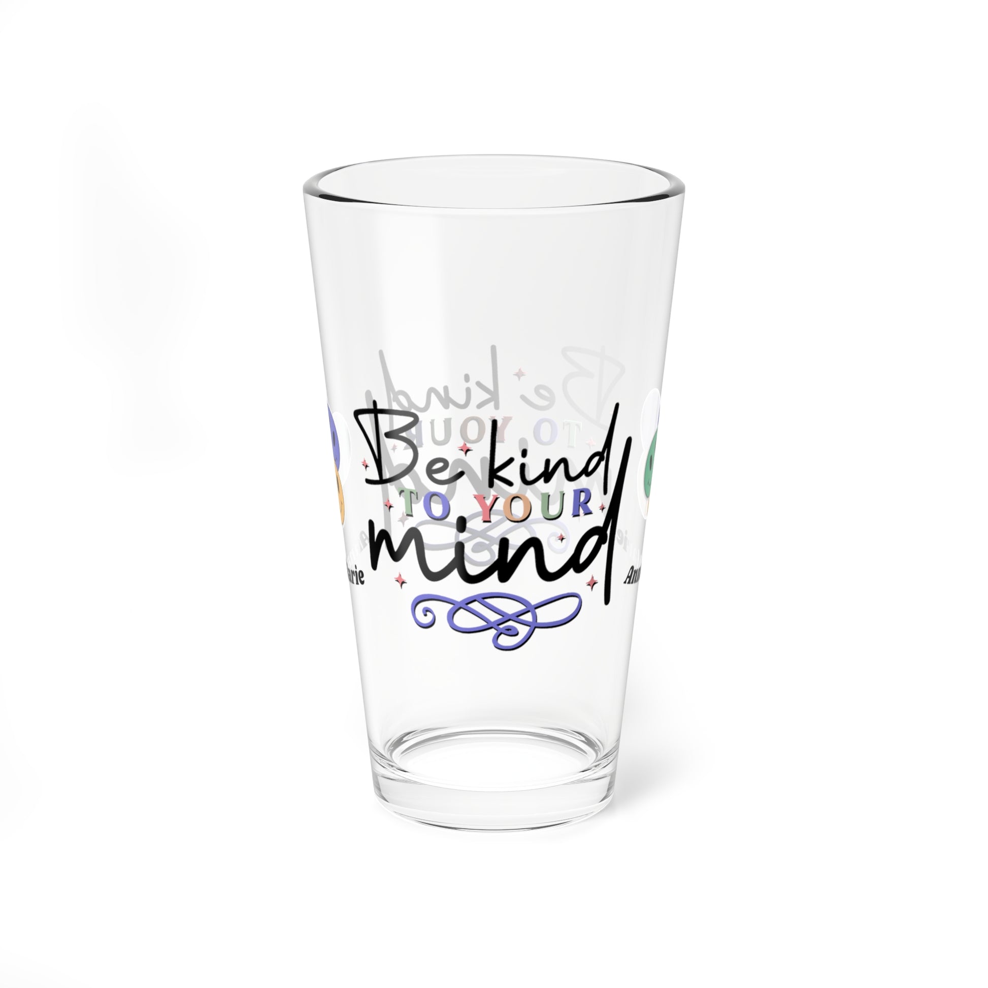 Be Kind to Your Mind retro mental health pint glass with personalized clear glass