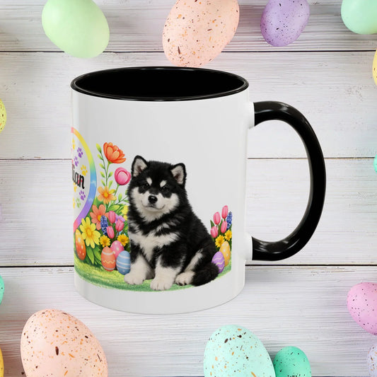 Shop our alaskan malamute black white puppy easter mug featuring the 11oz style option from MySisterIsASurvivor.