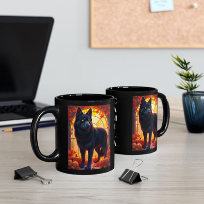 Black Siberian Husky (Amber Eyes) autumn coffee mug, personalized seasonal Husky gift for dog lovers