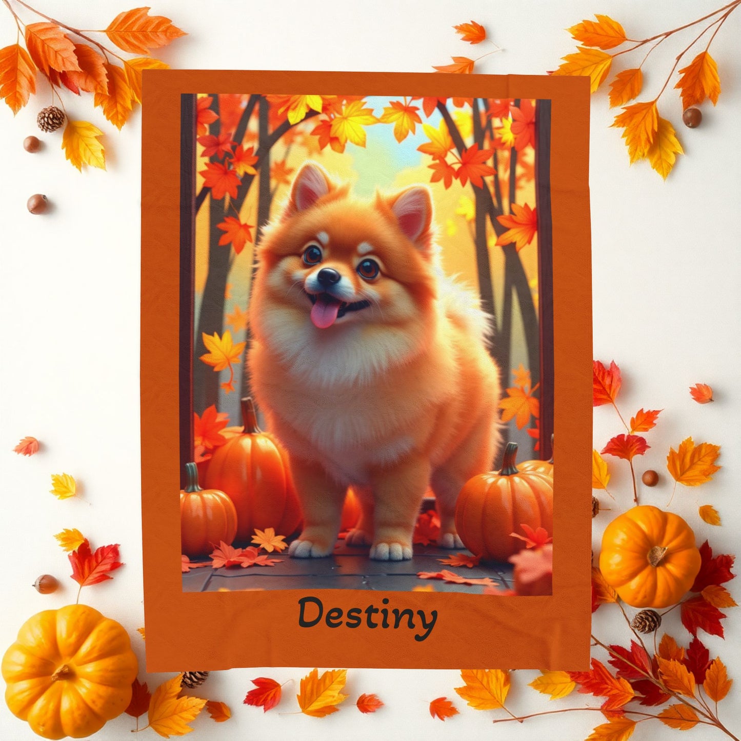 Orange Pomeranian velveteen plush blanket, cozy pet parent throw blanket, fluffy soft dog lover home accent
