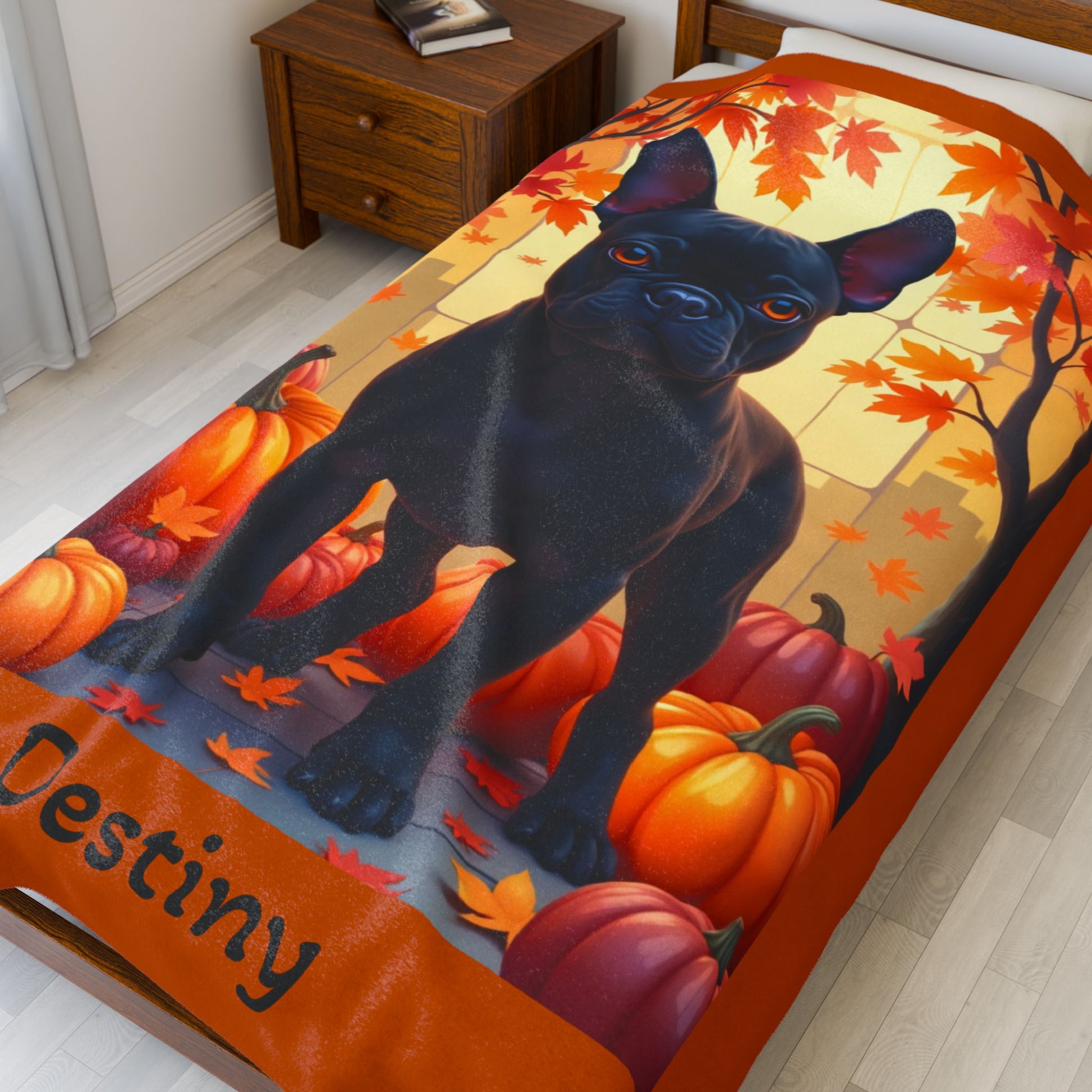 Black French Bulldog velveteen plush blanket, cozy personalized dog throw for Frenchie owners - MySisterIsASurvivor