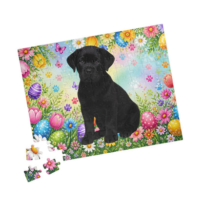 Rottweiler (Black) Easter Puppy Puzzle - Bold Spring Garden with Eggs and Wildflowers