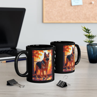 Black & Red German Shepherd Autumn Custom Mug - Personalized Fall Dog Coffee Cup for Home or Office