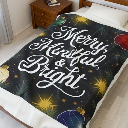Christmas blanket “Merry, Mindful & Bright” cozy holiday throw for comfort, joy, and mindfulness