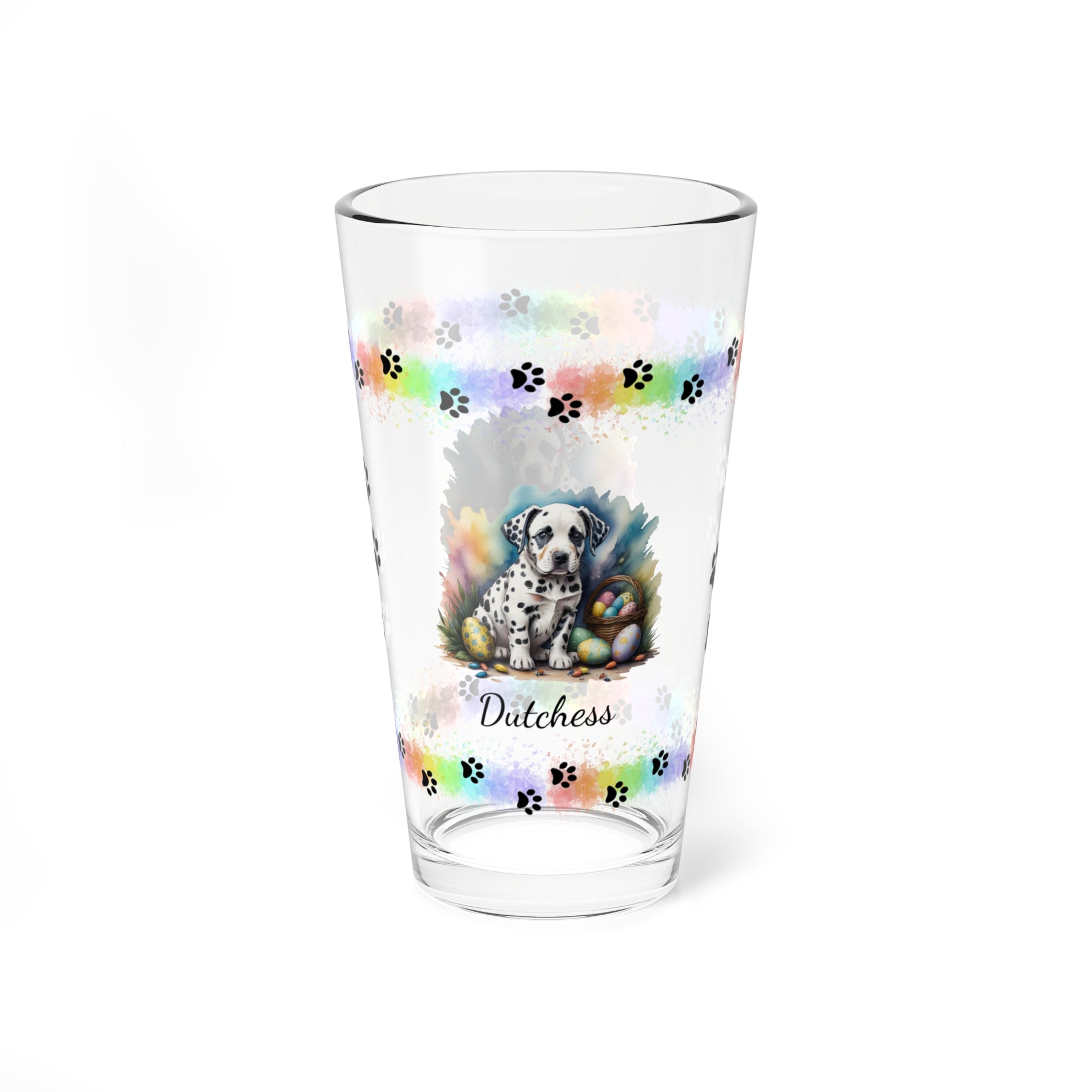 Dalmatian Personalized Easter Puppy 16oz Pint Glass - Custom Dog Design, Mental Health Gift, Easter Décor, and Festive Celebrations