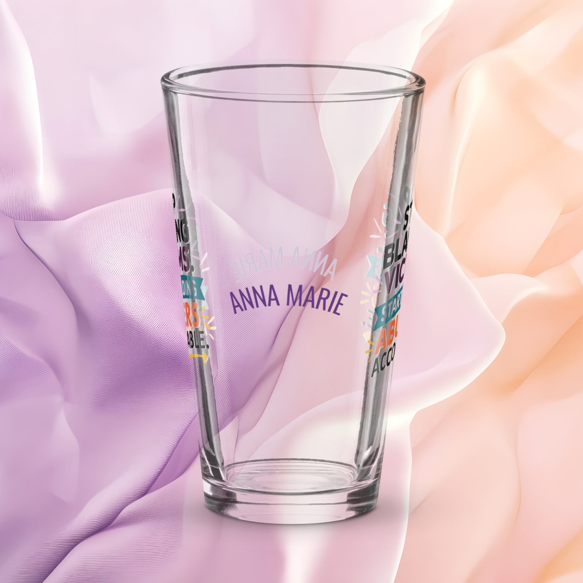 Stop Blaming Victims Start Holding Abusers Accountable pint glass, DV awareness message, advocacy gift