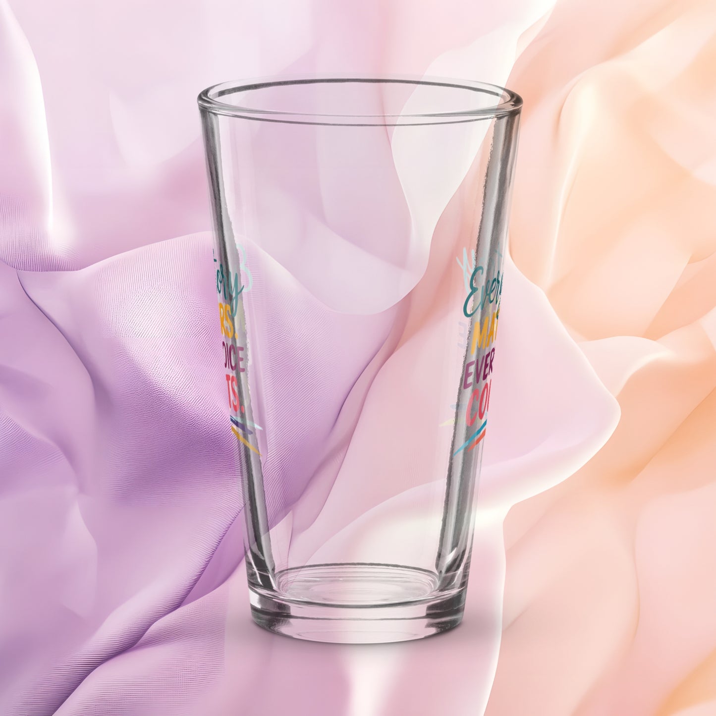 Every Story Matters Every Voice Counts pint glass, domestic violence awareness design, survivor empowerment
