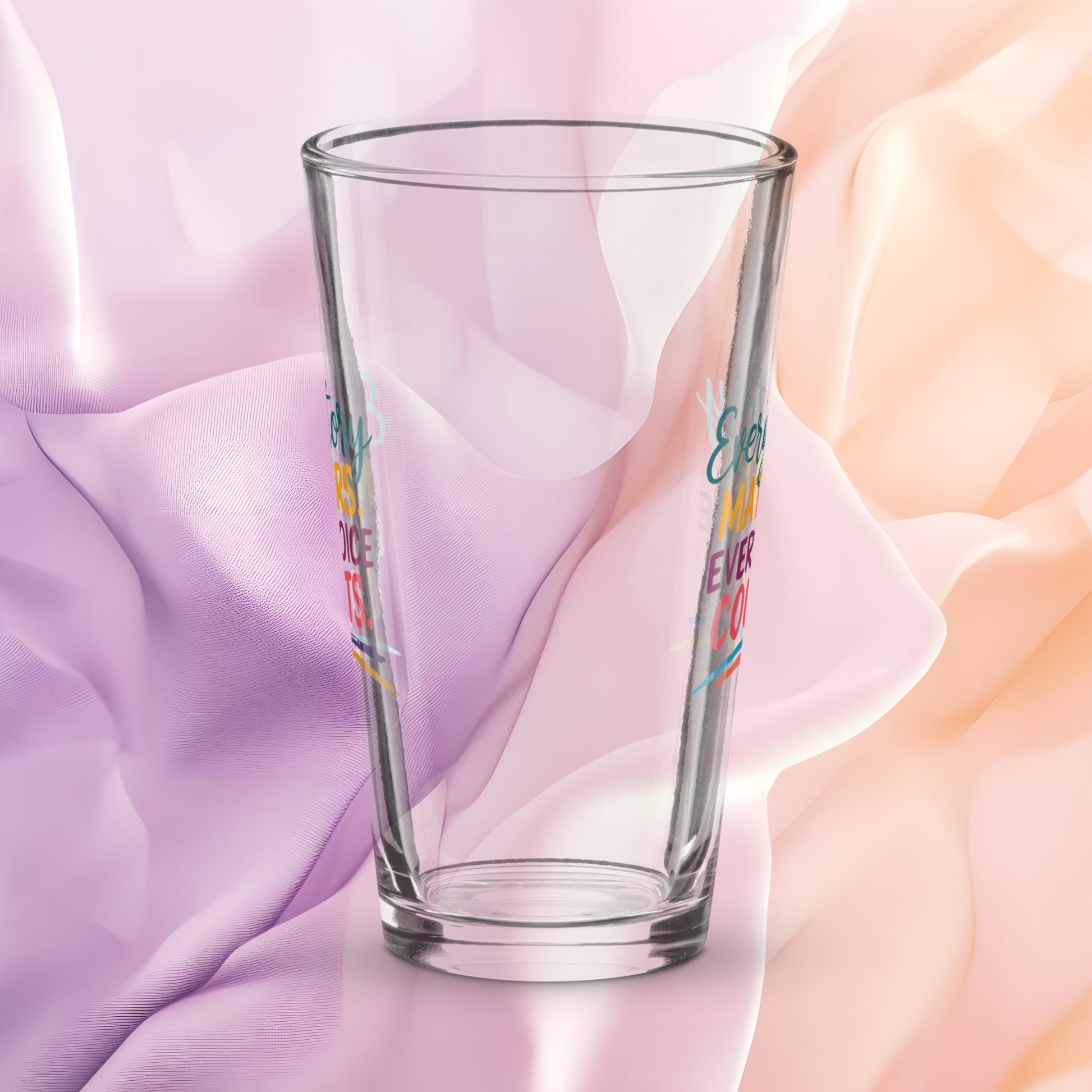 Every Story Matters Every Voice Counts pint glass, domestic violence awareness design, survivor empowerment