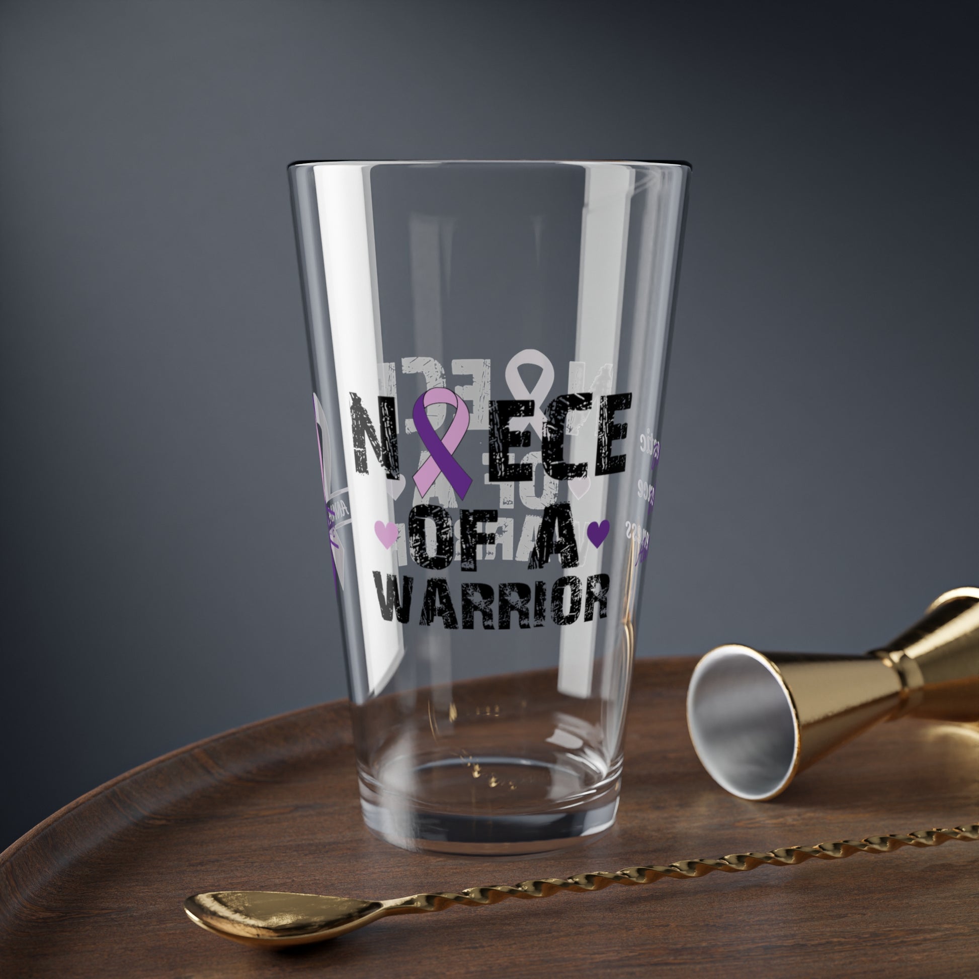 Niece of a Warrior: Personalized Domestic Violence Awareness Warrior Pint Glass - Proud Family Member