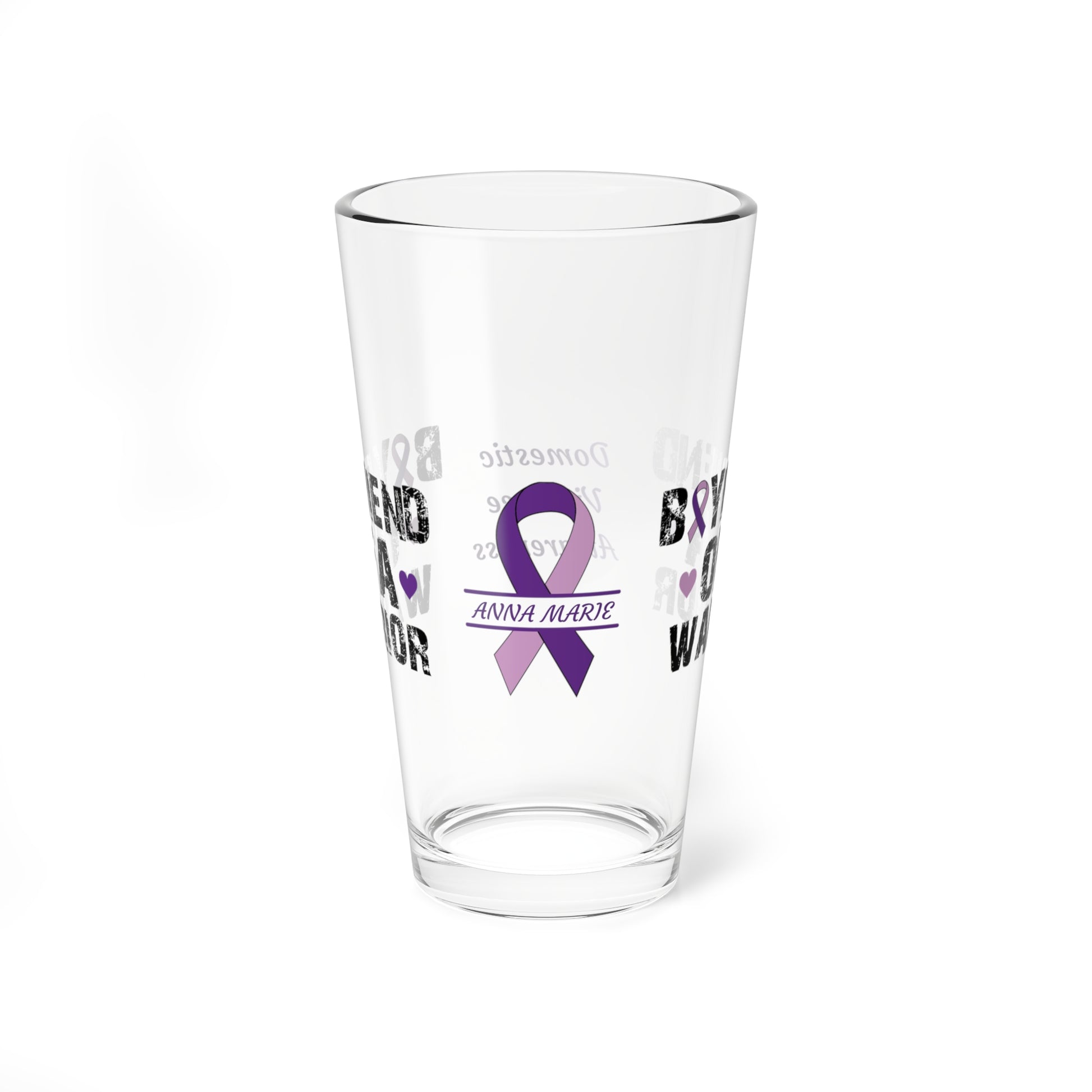 Boyfriend of a Warrior: Personalized Domestic Violence Awareness Warrior Pint Glass - Proud Family Member