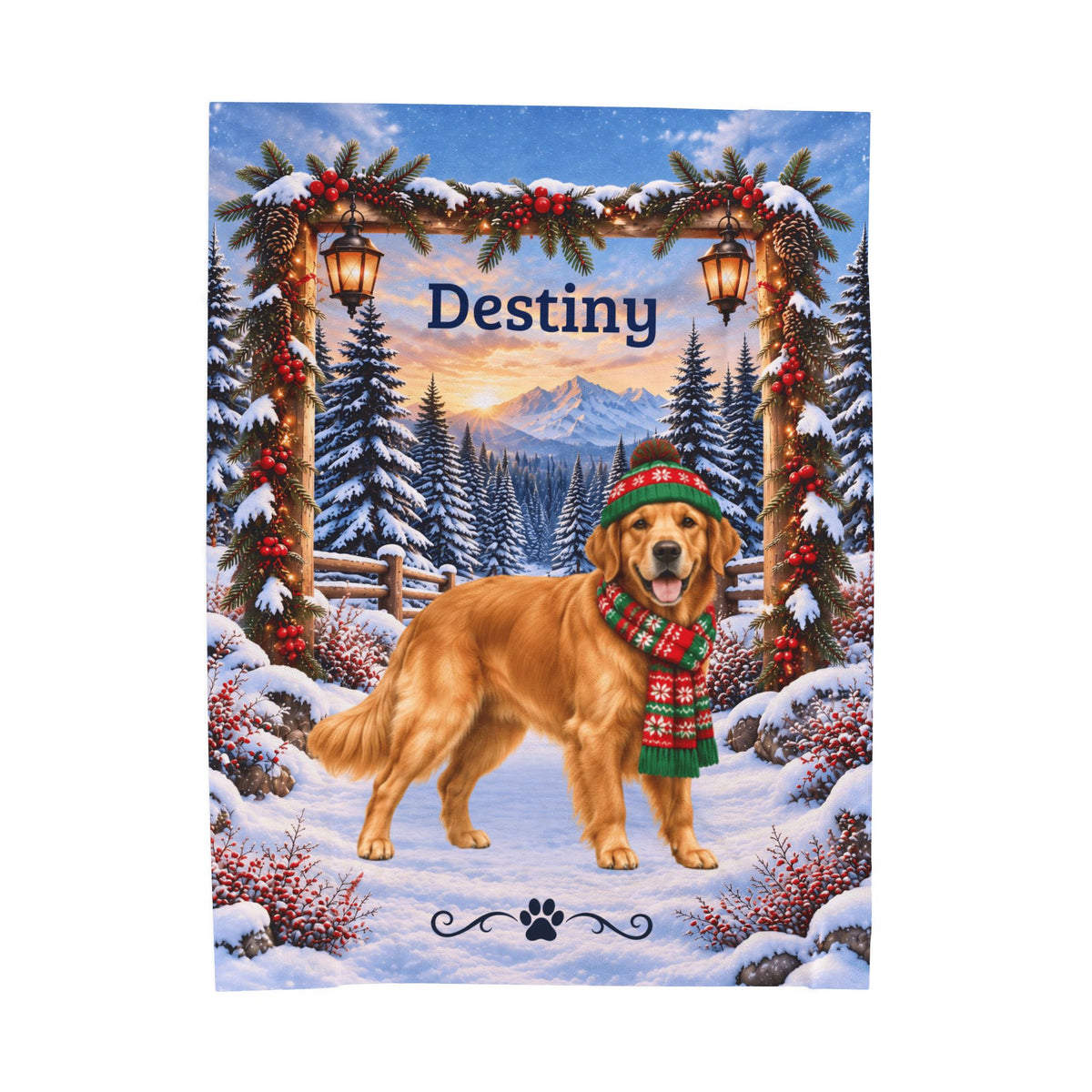 Golden Retriever (Classic Golden Coat) - Personalized Dog Name Blanket, Plush Winter Goldie Gift