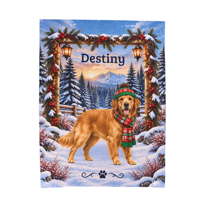 Golden Retriever (Classic Golden Coat) - Personalized Dog Name Blanket, Plush Winter Goldie Gift