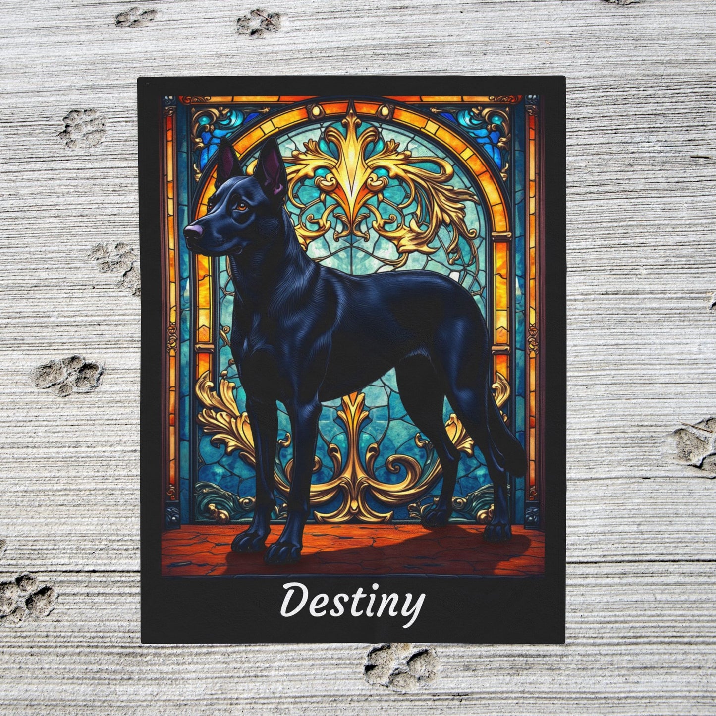 Belgian Malinois black velveteen blanket, custom stained glass dog throw, personalized pet lover gift - MySisterIsASurvivor
