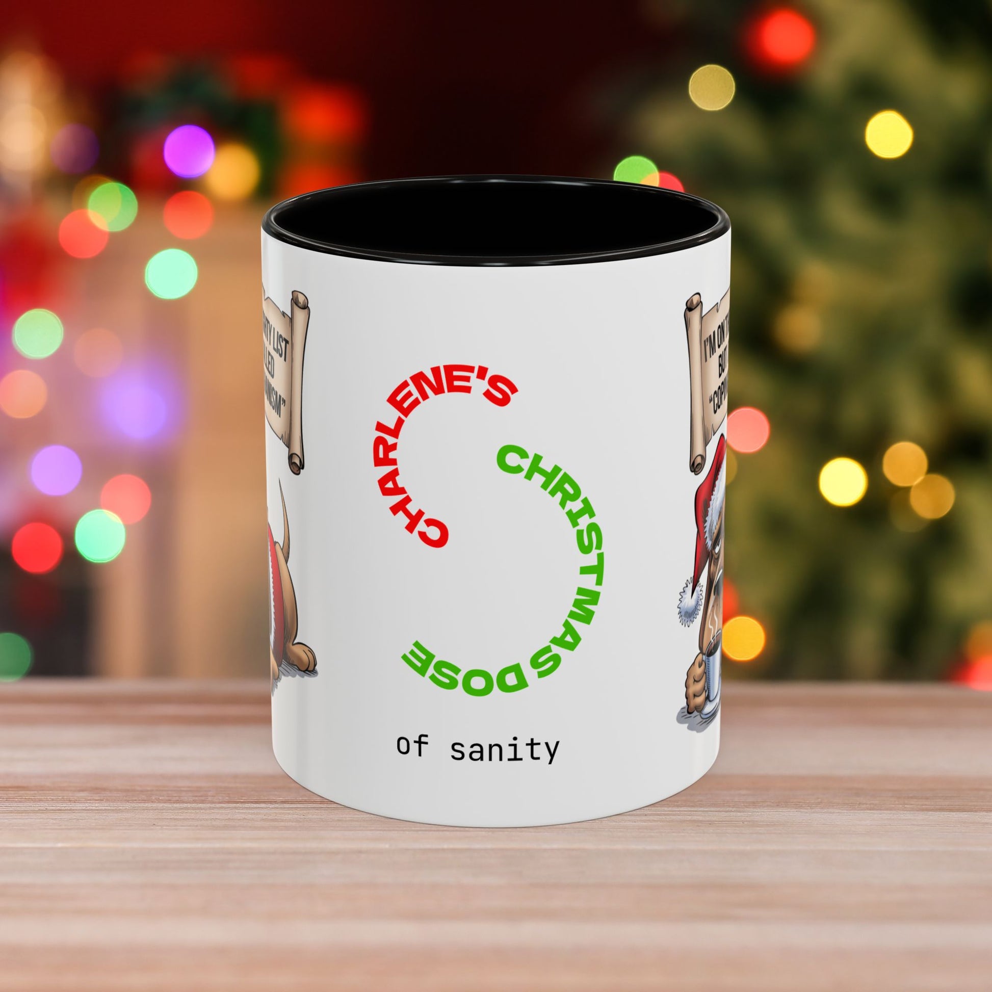 I'm On The Naughty List, But It's Called 'Coping Mechanism' – Christmas Mug with Dog Design and Accent Color