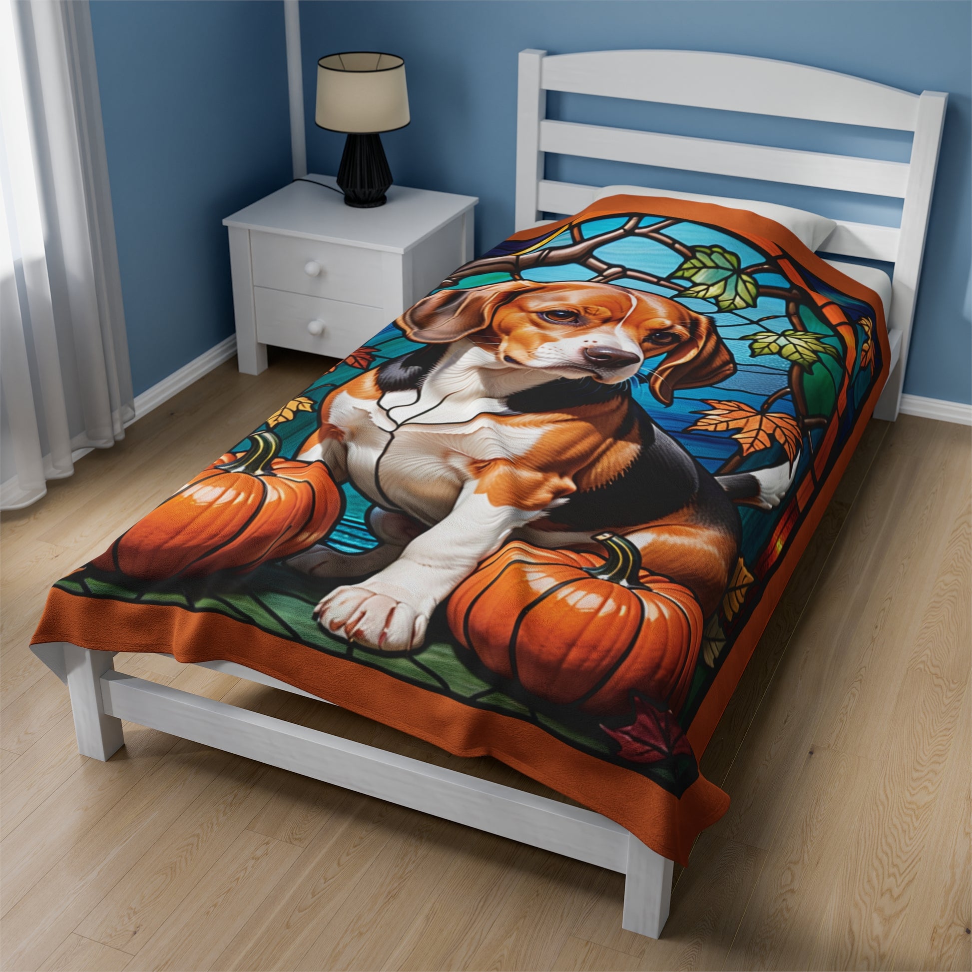 Soft Beagle stained glass pattern blanket, velveteen throw for cozy nights and thoughtful dog gifts