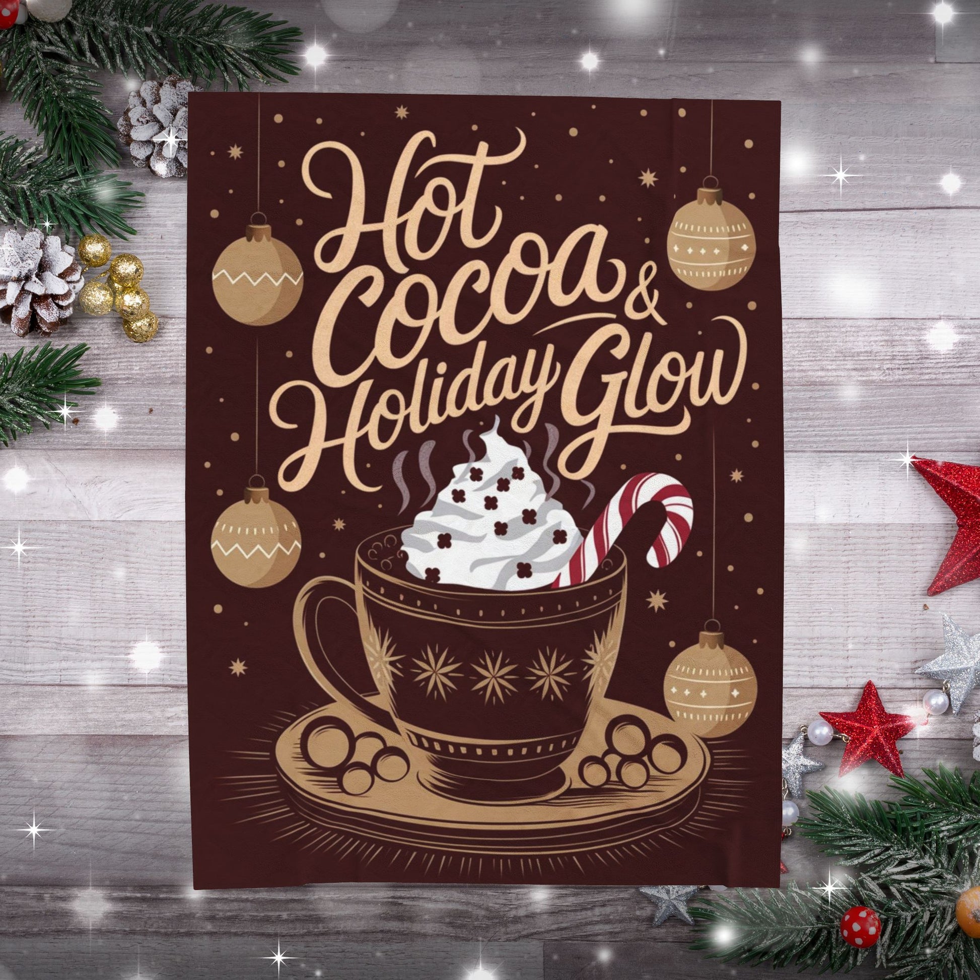 Christmas blanket “Hot Cocoa & Holiday Glow” cozy festive throw for winter comfort and joy