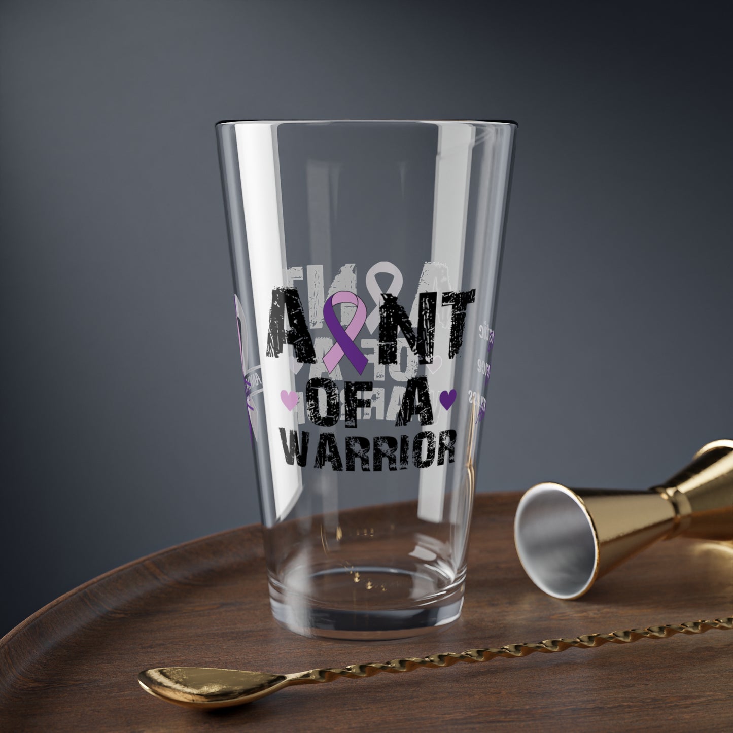 Aunt of a Warrior: Personalized Domestic Violence Awareness Warrior Pint Glass - Proud Family Member