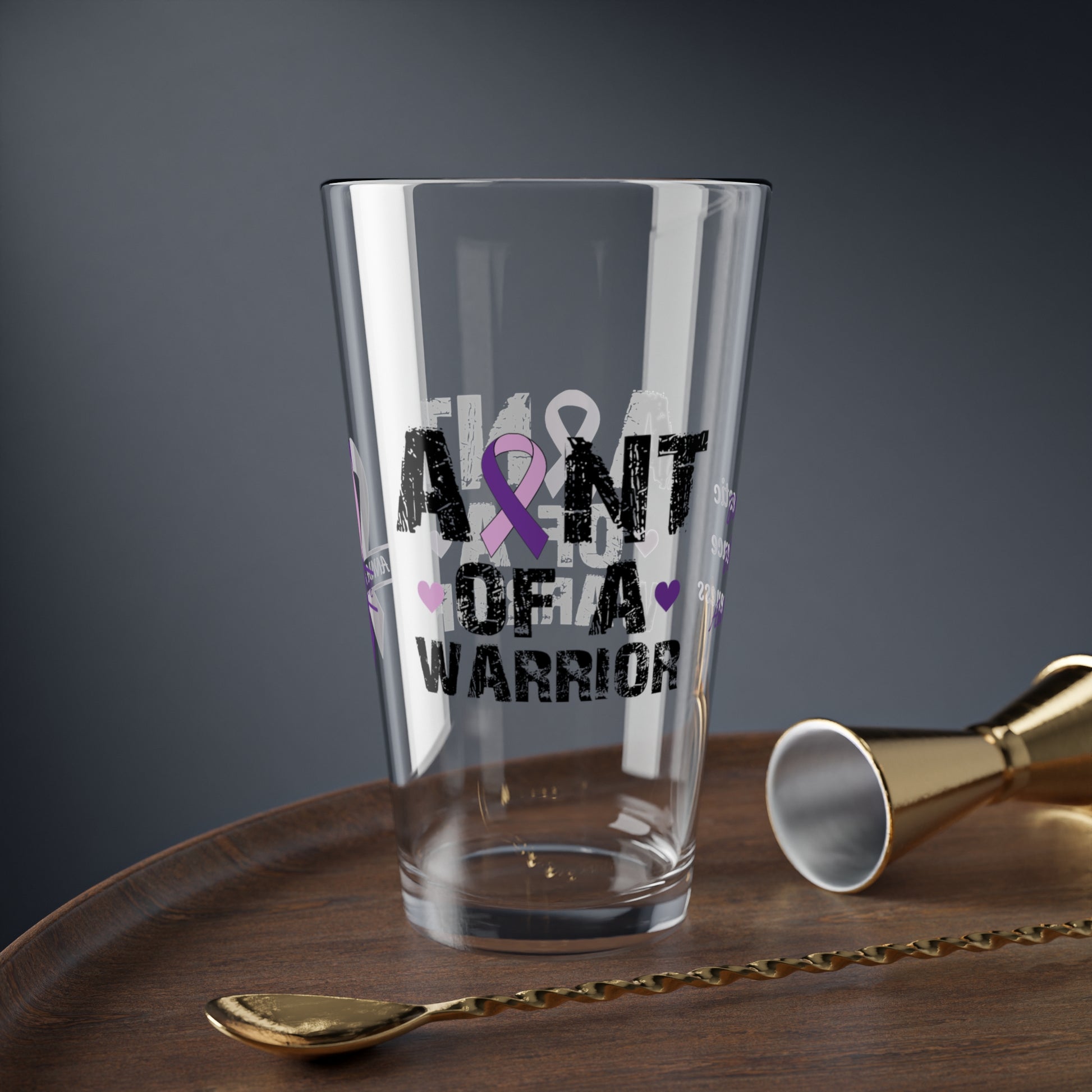 Aunt of a Warrior: Personalized Domestic Violence Awareness Warrior Pint Glass - Proud Family Member