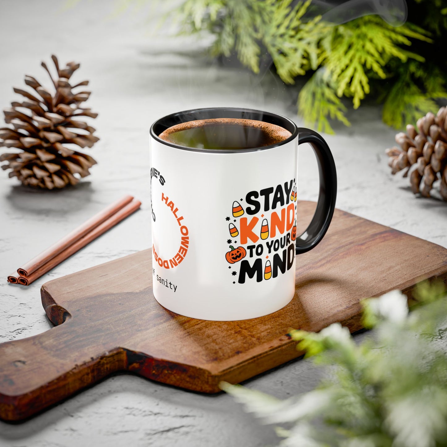 Stay Kind to Your Mind Halloween Mug - Personalized Mindfulness Coffee Cup Gift for Spooky Season
