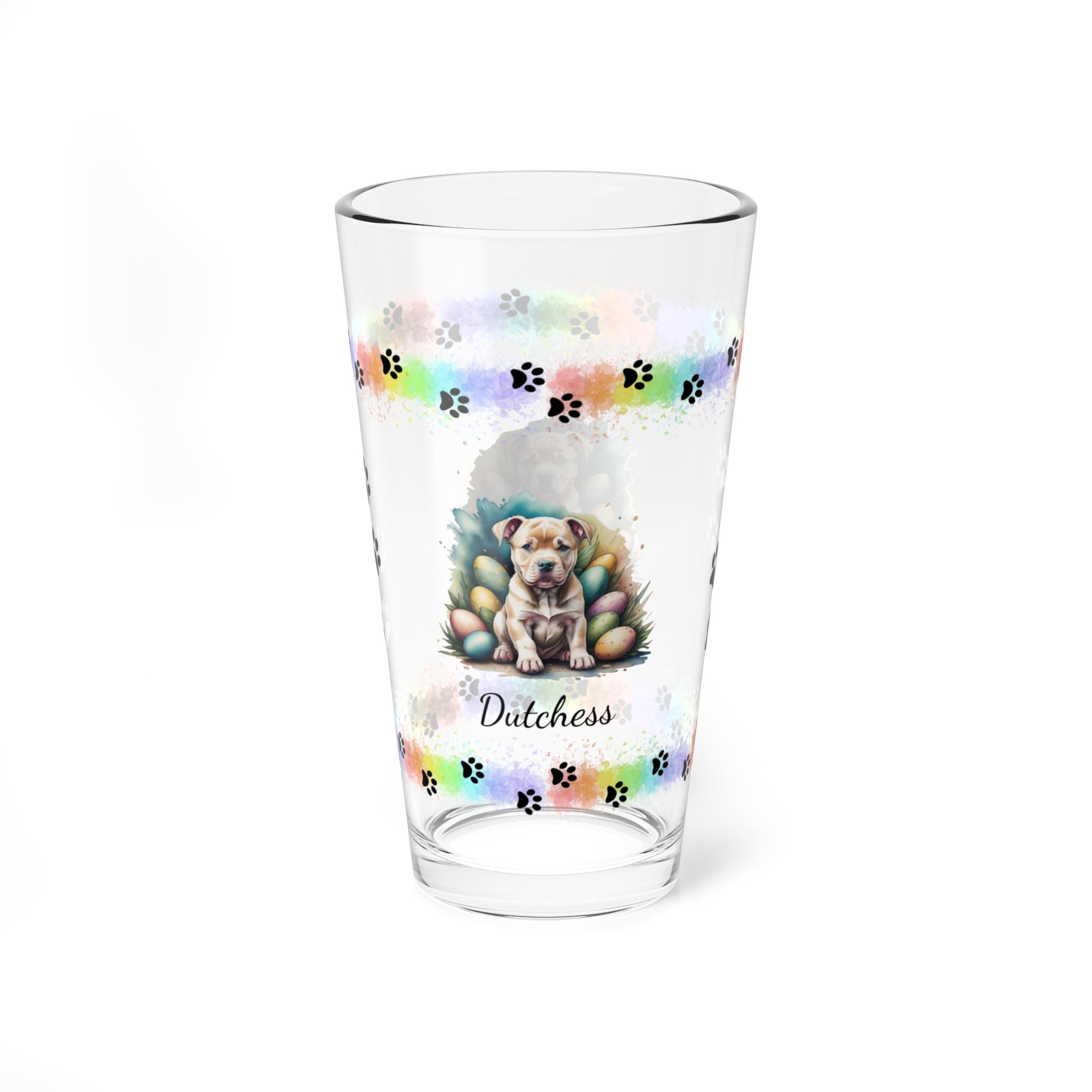 Pitbull (Tan) Personalized Easter Puppy 16oz Pint Glass - Custom Dog Design, Mental Health Gift, Easter Décor, and Festive Celebrations