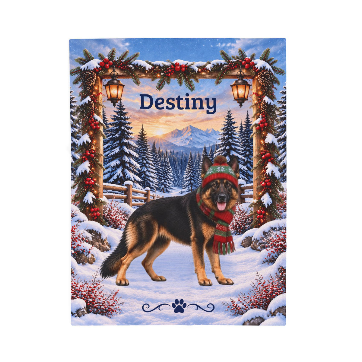 German Shepherd (Bi-Color Coat) - Personalized Winter Lodge Throw, Custom Name Velveteen Blanket - MySisterIsAsurvor