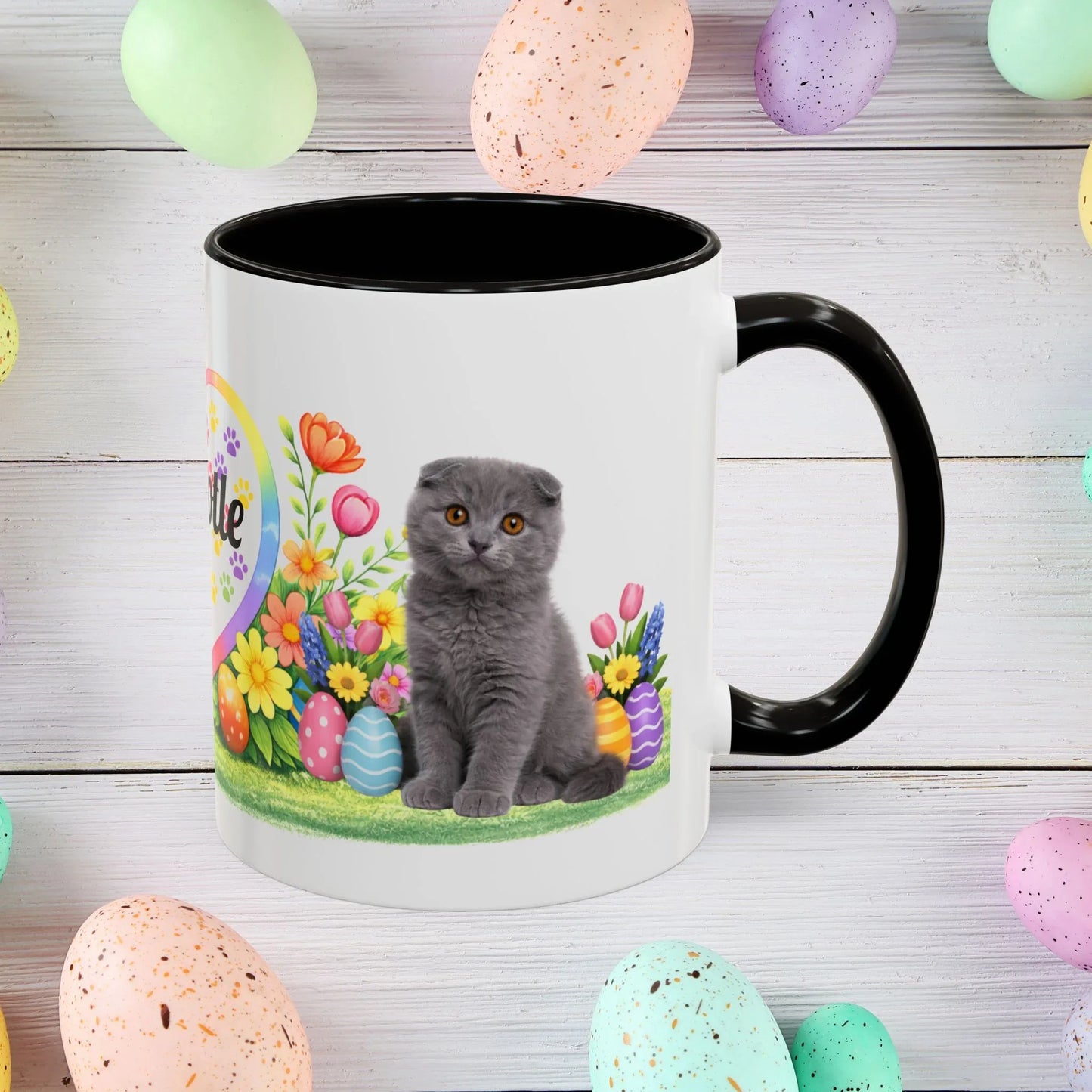 Shop our scottish fold kitten easter mug featuring the 11oz style option from MySisterIsASurvivor.