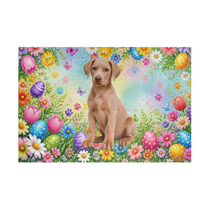 Doberman (Fawn) Easter Puppy Puzzle - Wildflowers, Painted Eggs, and Spring Butterflies