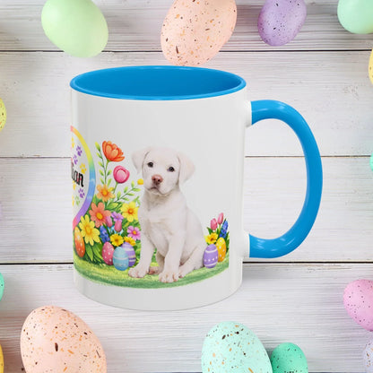 Shop our rottweiler white puppy easter mug featuring the 11oz style option from MySisterIsASurvivor.