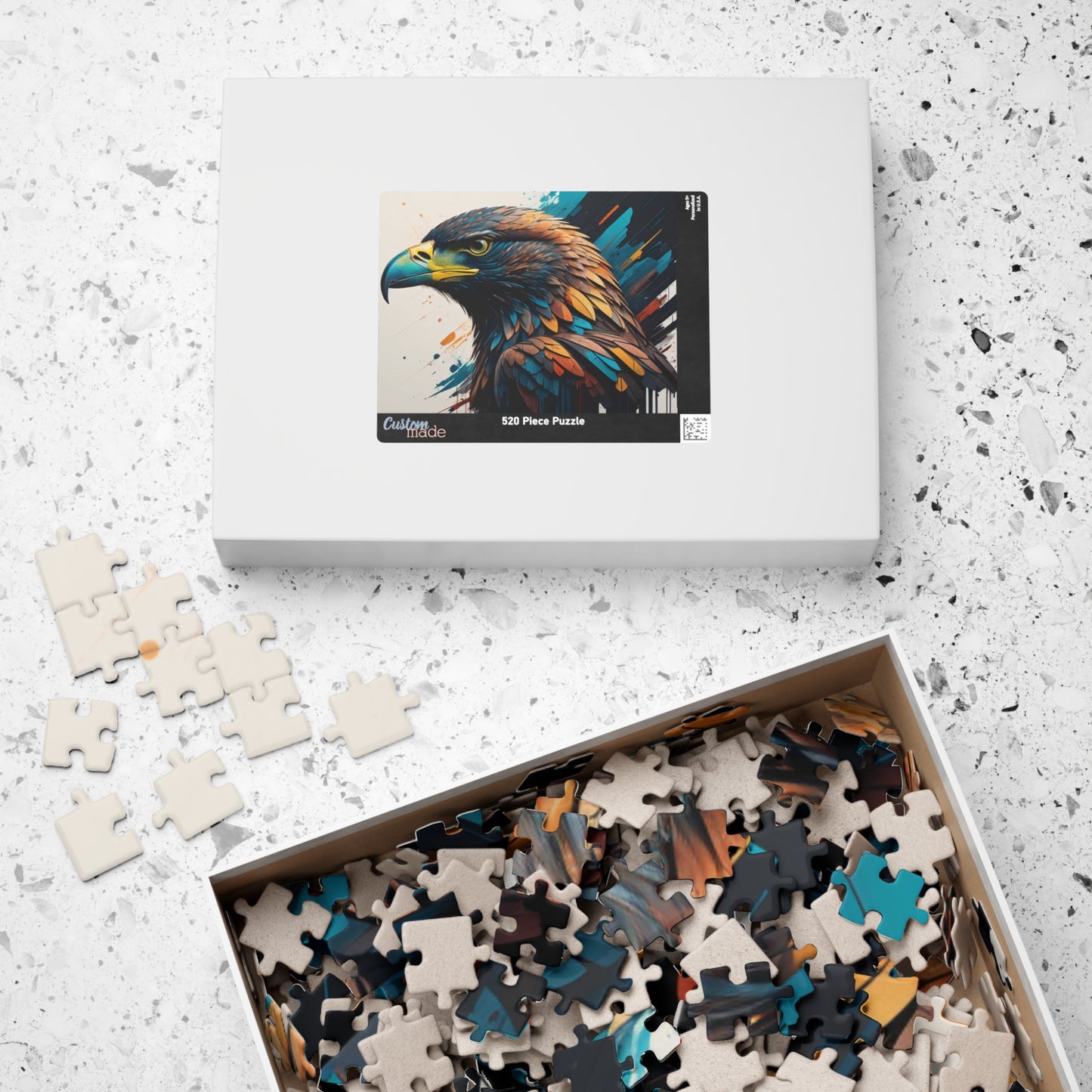 Eagle's Strength - Graffiti-Style Eagle Portrait Puzzle with Bold Brushstrokes in Teal and Orange