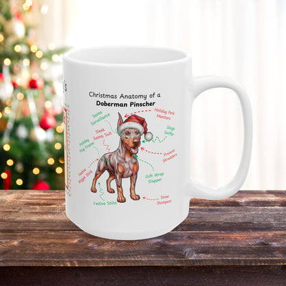Doberman (Fawn/Isabella) Christmas Mug - custom dog anatomy coffee cup, fun holiday gift for Doberman lovers