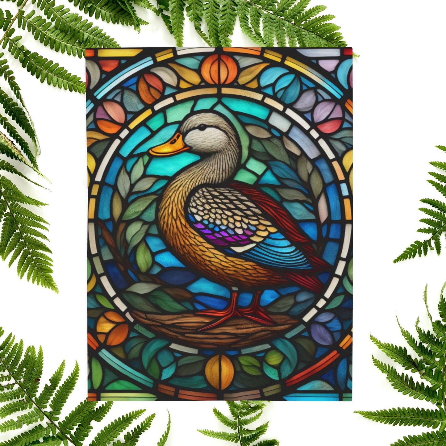 A stained glass duck blanket that brings bright wildlife charm and soft comfort to your home.