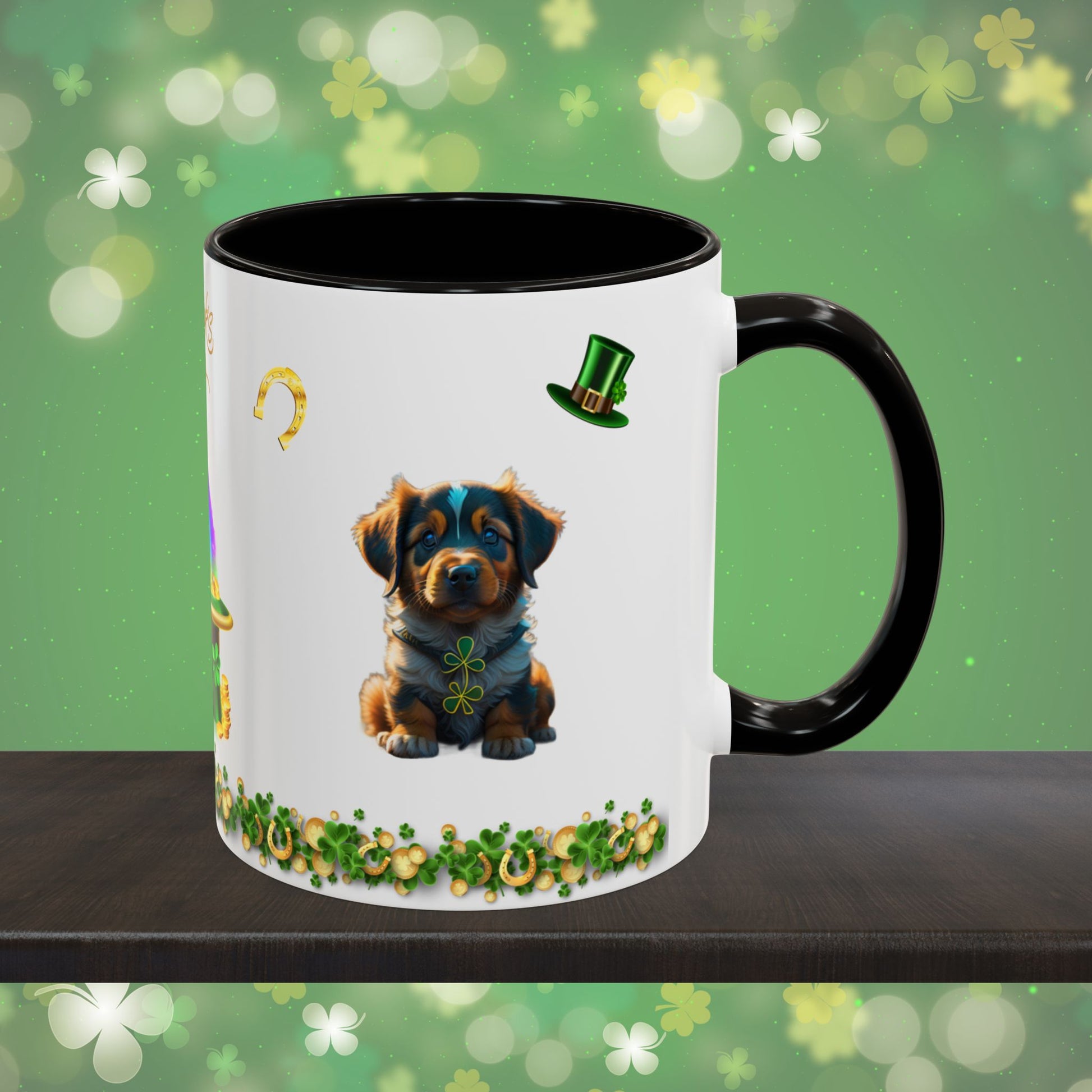 Pup-tastic Serenity: St. Patrick's Day Two-Tone Coffee Mug - Festive Ceramic Mug for Positivity & Mindfulness