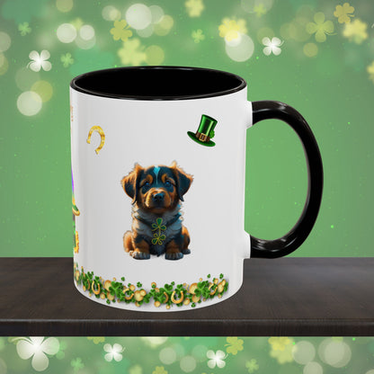 Pup-tastic Serenity: St. Patrick's Day Two-Tone Coffee Mug - Festive Ceramic Mug for Positivity & Mindfulness