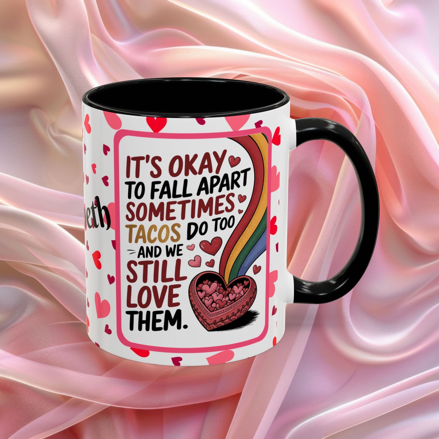 Its Okay To Fall Apart Valentines mug with gentle encouragement, supportive Valentine affirmation coffee cup