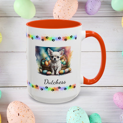 Chihuahua (White): Personalized Easter Puppy Coffee Mug - Adorable Dog Design, Mental Health Gift, 11oz & 15oz, 12 Color Choices, Easter Gifts & Décor